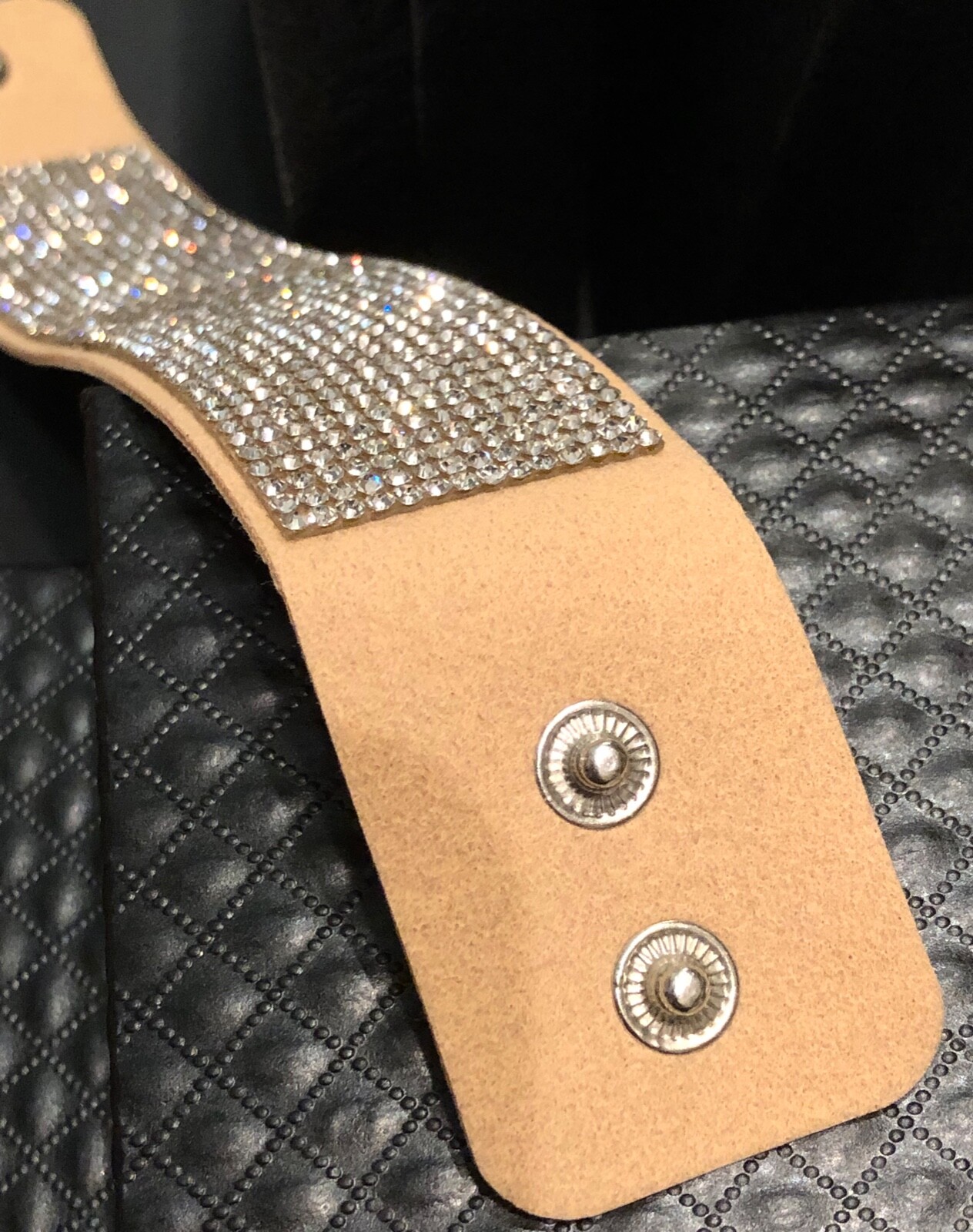 Swarovski Elements Crystal Wrap Bracelet Tan Alcantara Leather Wide Bling Cuff