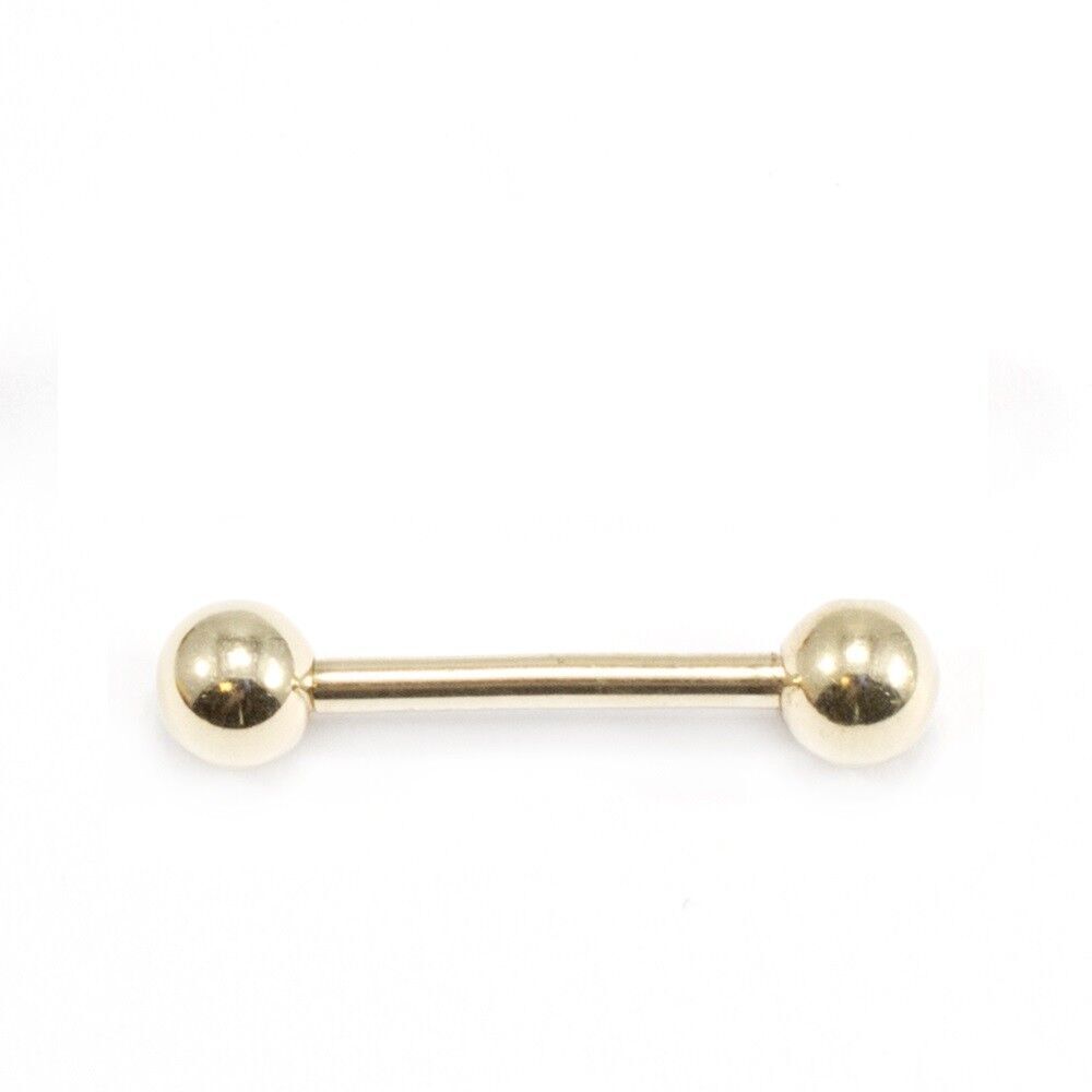 Nipple Ring Tongue Barbell One Gold Solid Yellow Gold 14K 14G 12MM Bar Jewelry
