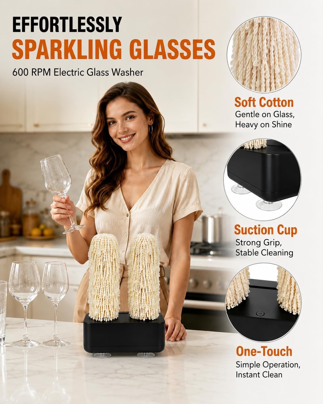 Eco-Friendly Wine Glass Cleaner Polisher Machine for Home Kitchen – 600 RPM Wash