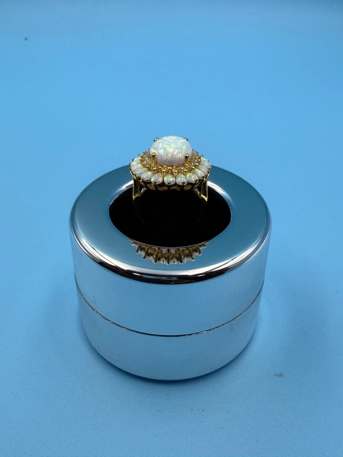 3.20Ct Oval Cut Genuine Fire Opal Cluster Engagement Ring 14K Yellow Gold Plated