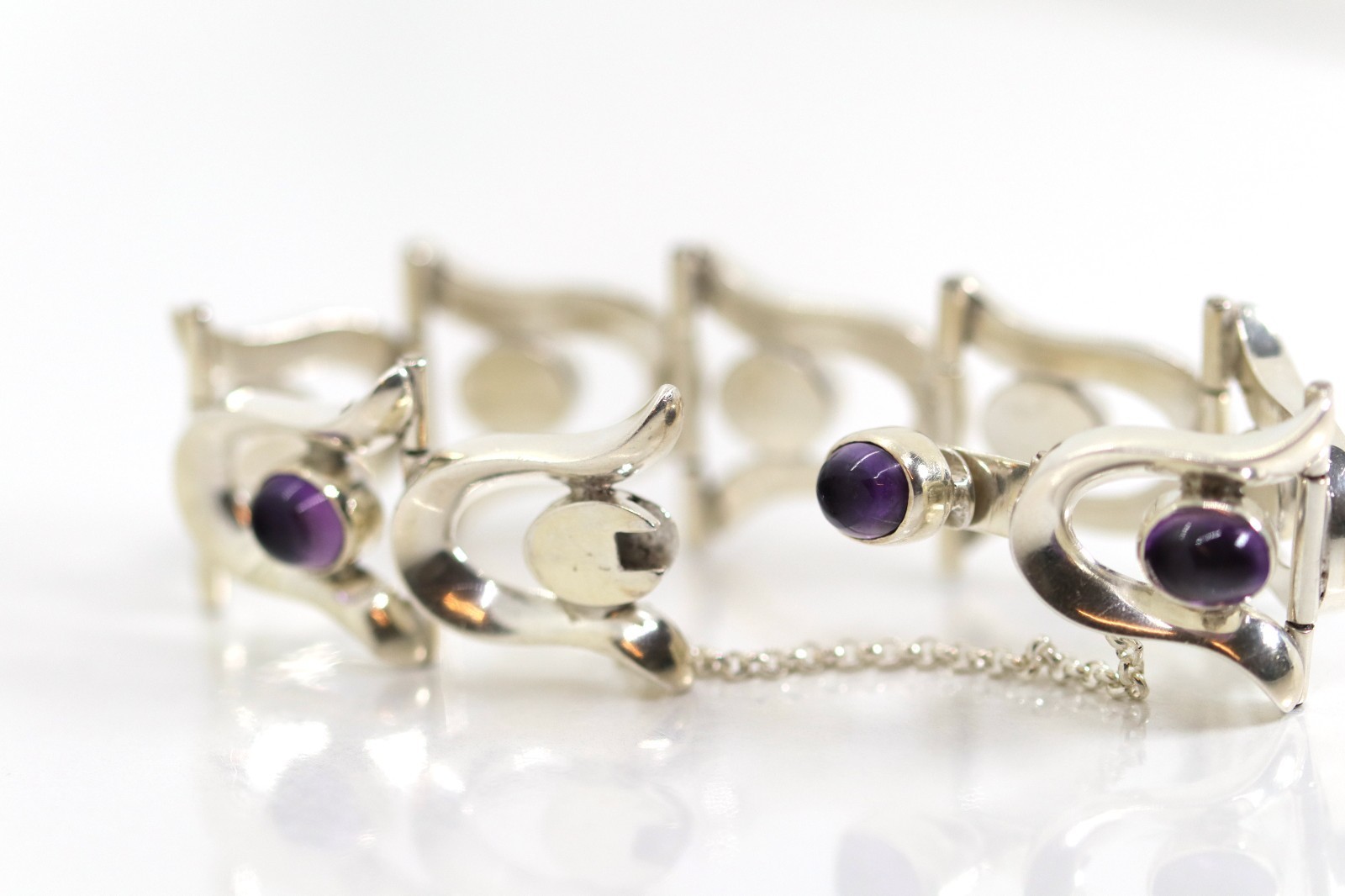 Vintage MEXICO TAX-MEX Silver Bracelet Amethyst 925 Sterling Silver Solid L: 19cm