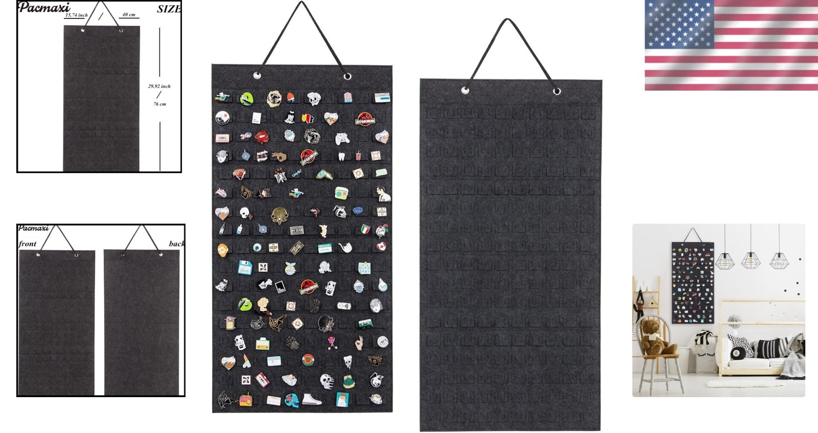 Unique Brooch Collection Display – Holds 96 Pins, Ideal for All Ages, Dark Gray