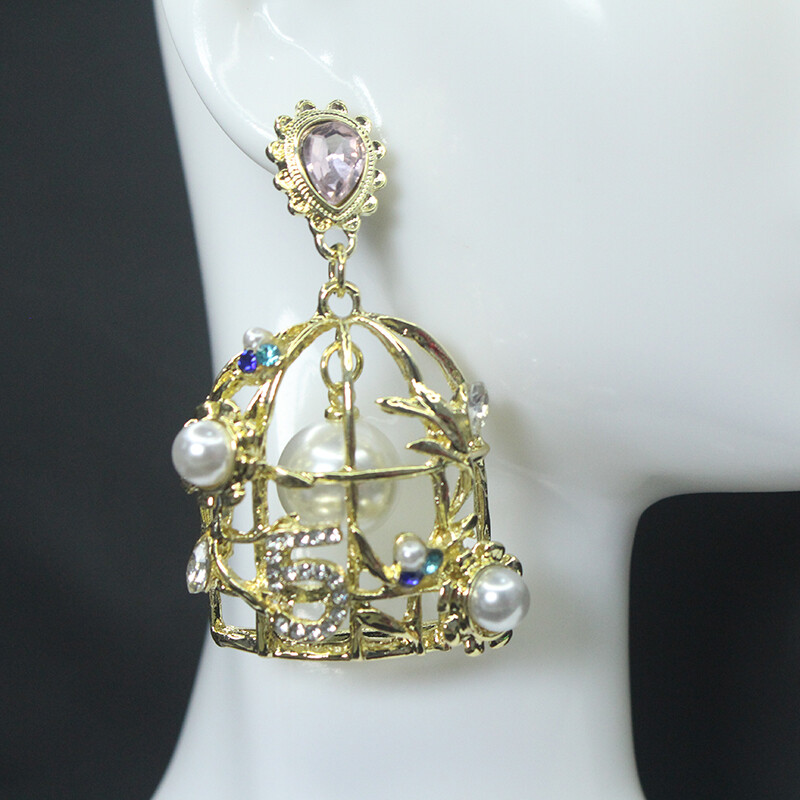 Silver Needle Digital Bird Cage Earrings Personalized Light Luxury Earrings