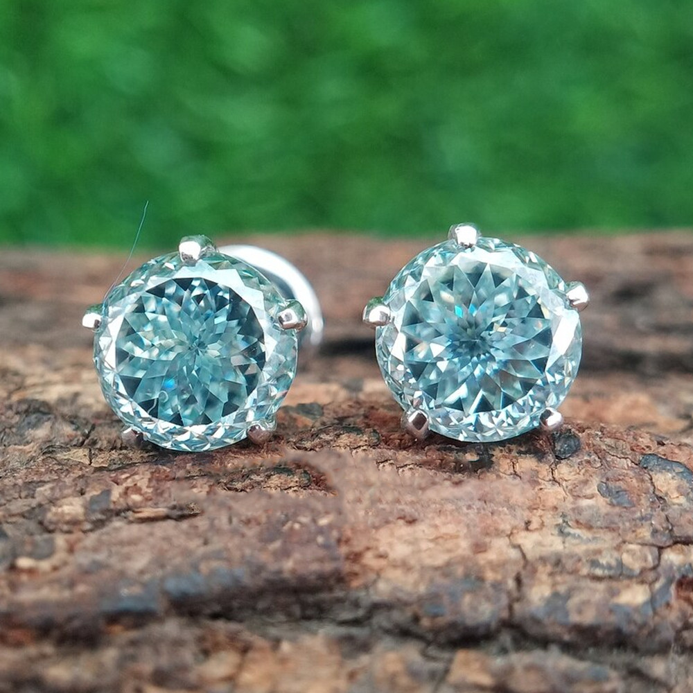4.00 TCW Round Cut Blue Portuguese Moissanite Earring 14k White Gold Plated