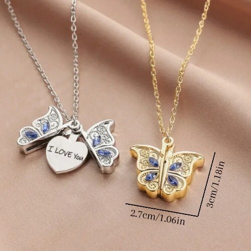 Womens Modern Style Butterfly ” I Love You ” Charm Pendant Necklace Jewelry