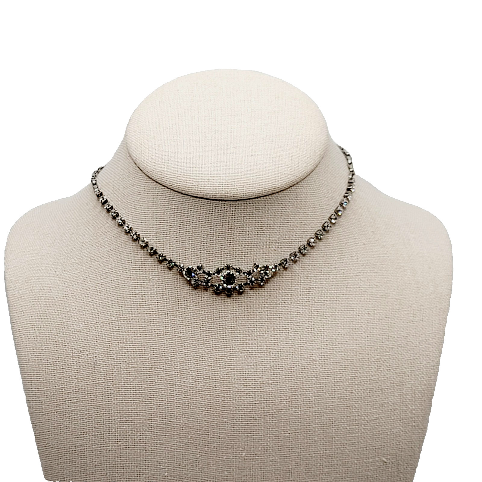 Dainty Rhinestone Choker Collar Art Deco Eye Part Chain Vintage Necklace 15 Inch