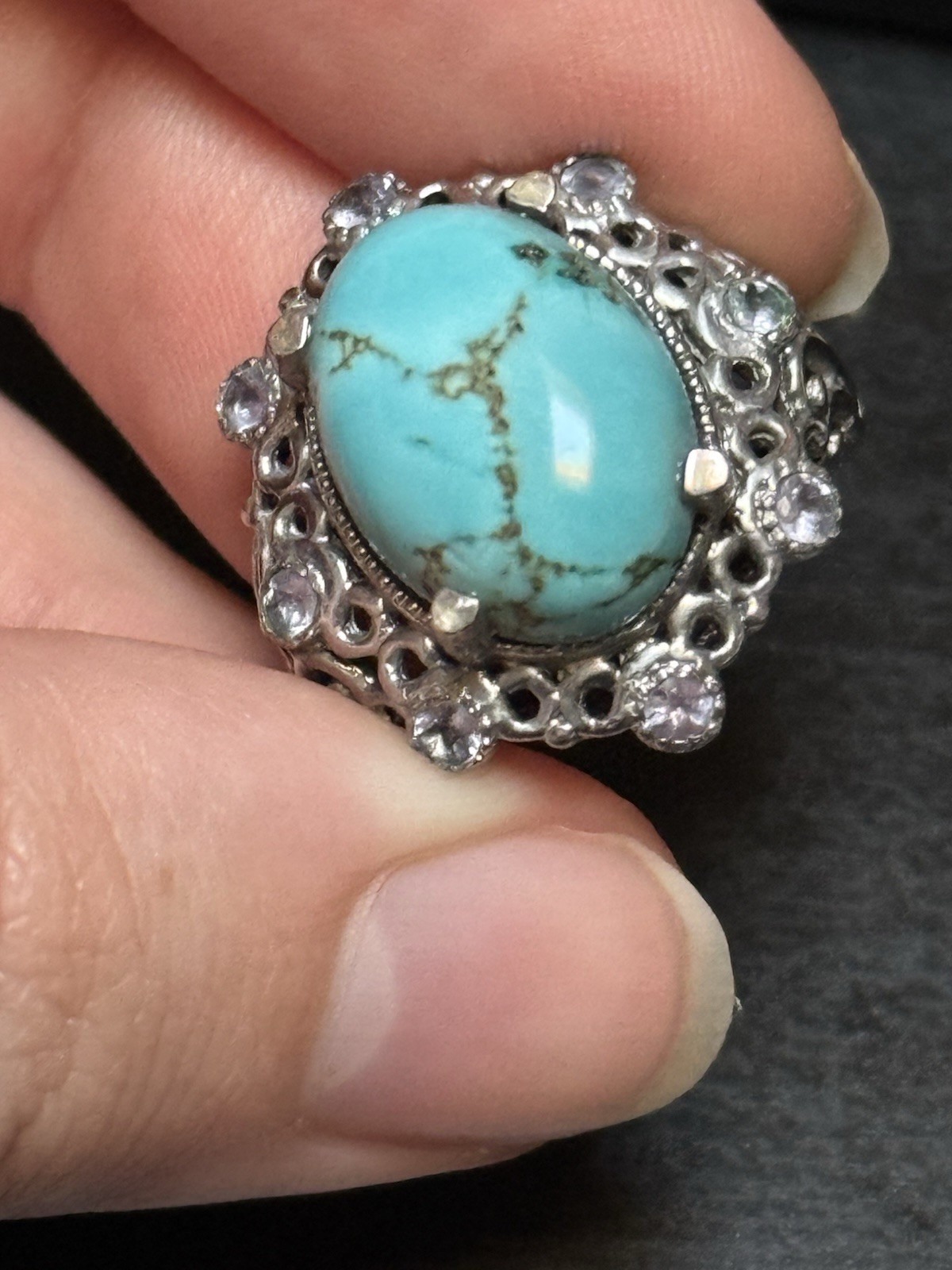 Karis STS Blue Mohave Turquoise Ring Purple Tanzanite (?) Accents Size 7
