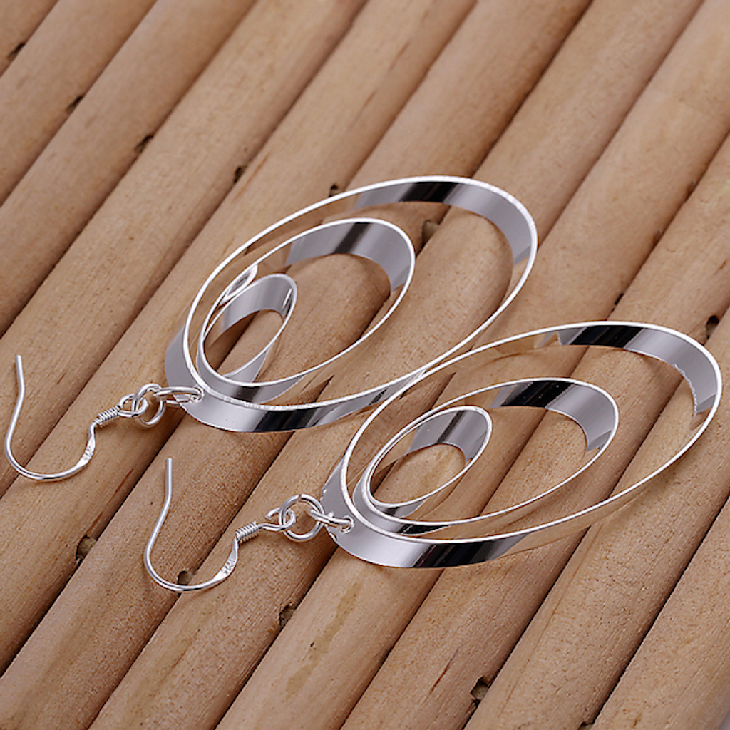 925 Sterling Silver Chandelier Circles Hoop Pierced Earrings L153