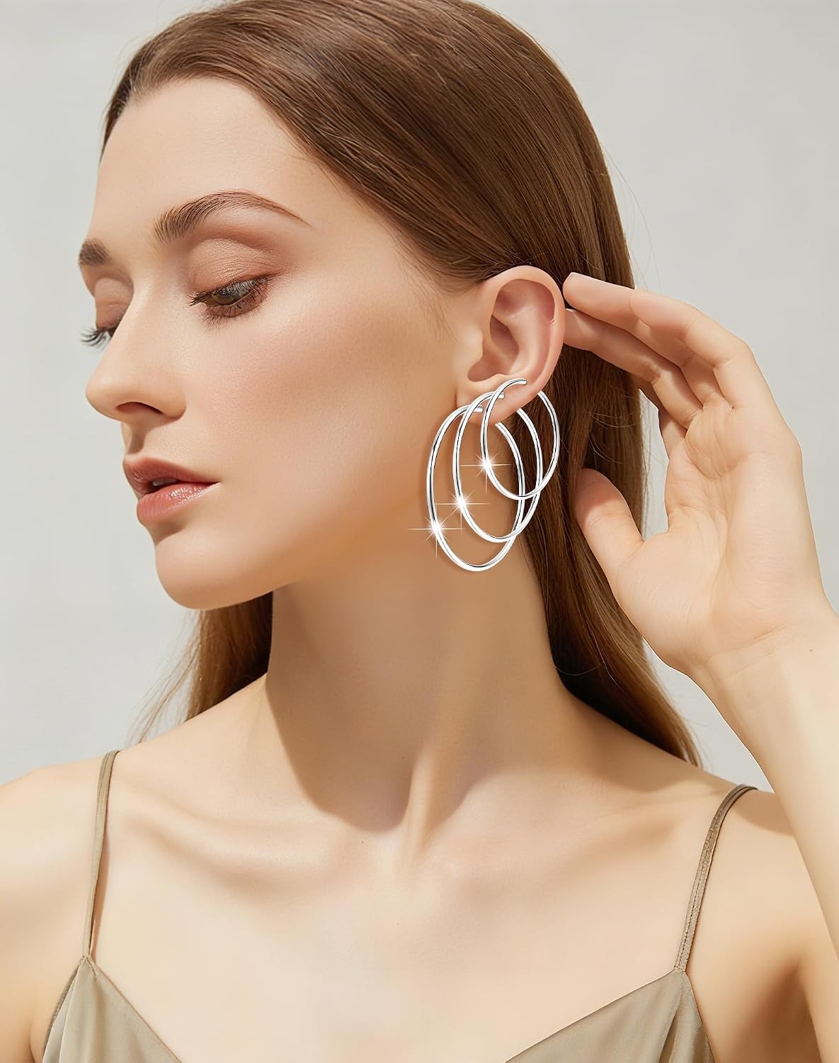 4 Pairs Sliver Hoop Earrings for Women Hypoallergenic Surgic Steel 30/40/50/60Mm