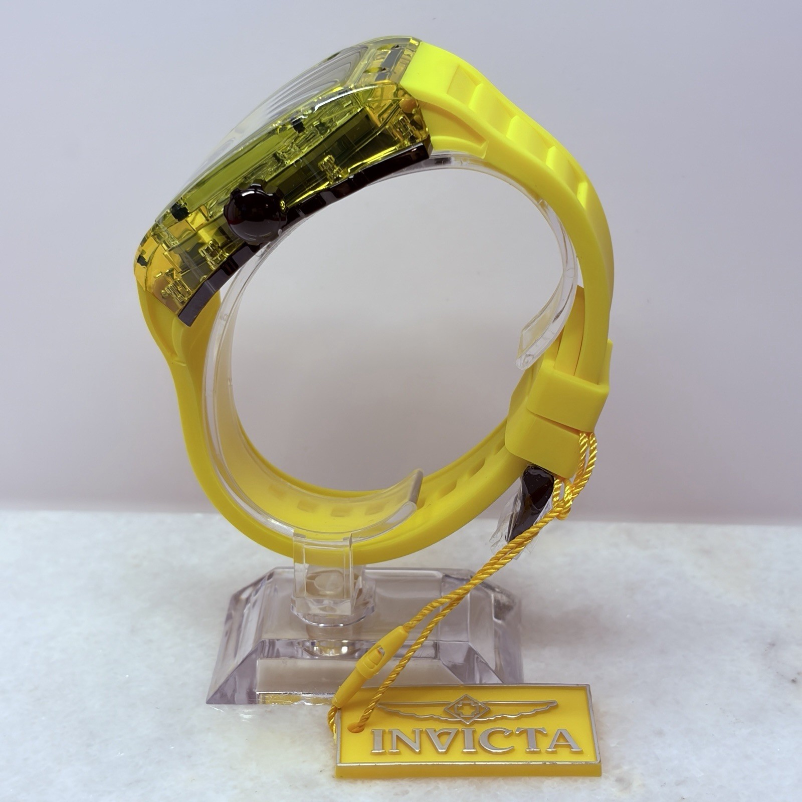 Invicta Racing Men’s 48.5mm Yellow Silicone Strap Quartz Black Yellow Watch New