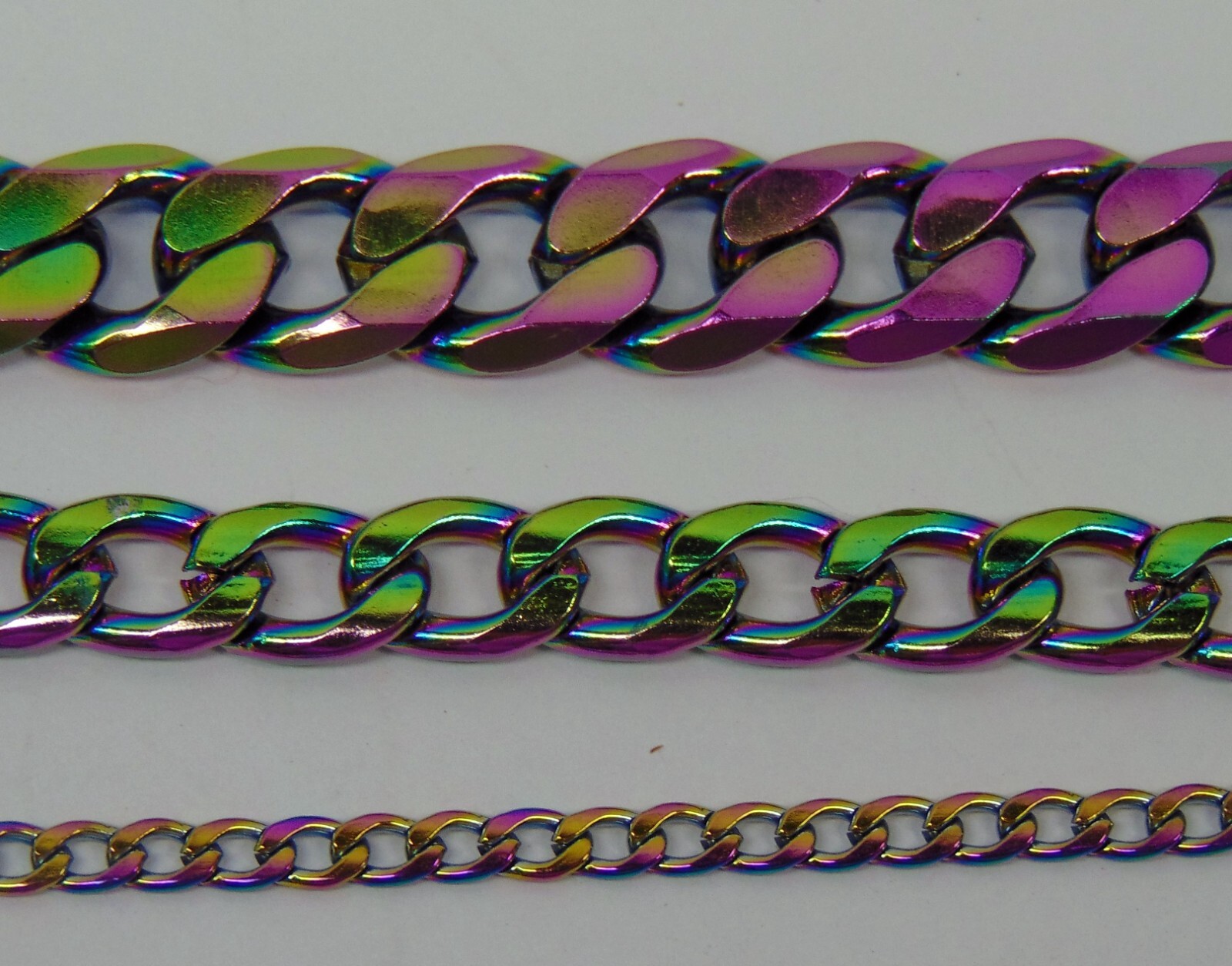 Hefty Bracelet or Necklace Rainbow Stainless Steel Cuban Curb Chain 10mm x 13mm