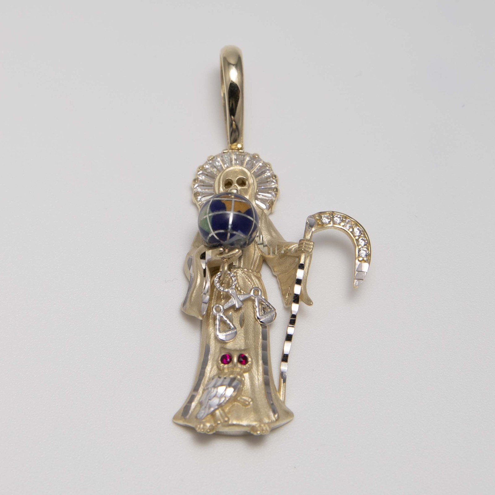 2 1/4″ Halo Santa Muerte Angel of Death Pendant Solid Real 10K Yellow White Gol