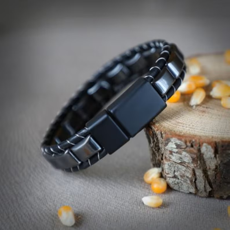 Genuine Stylish Hematite Stone Bracelet for Men Protection Healing Crystal Gift