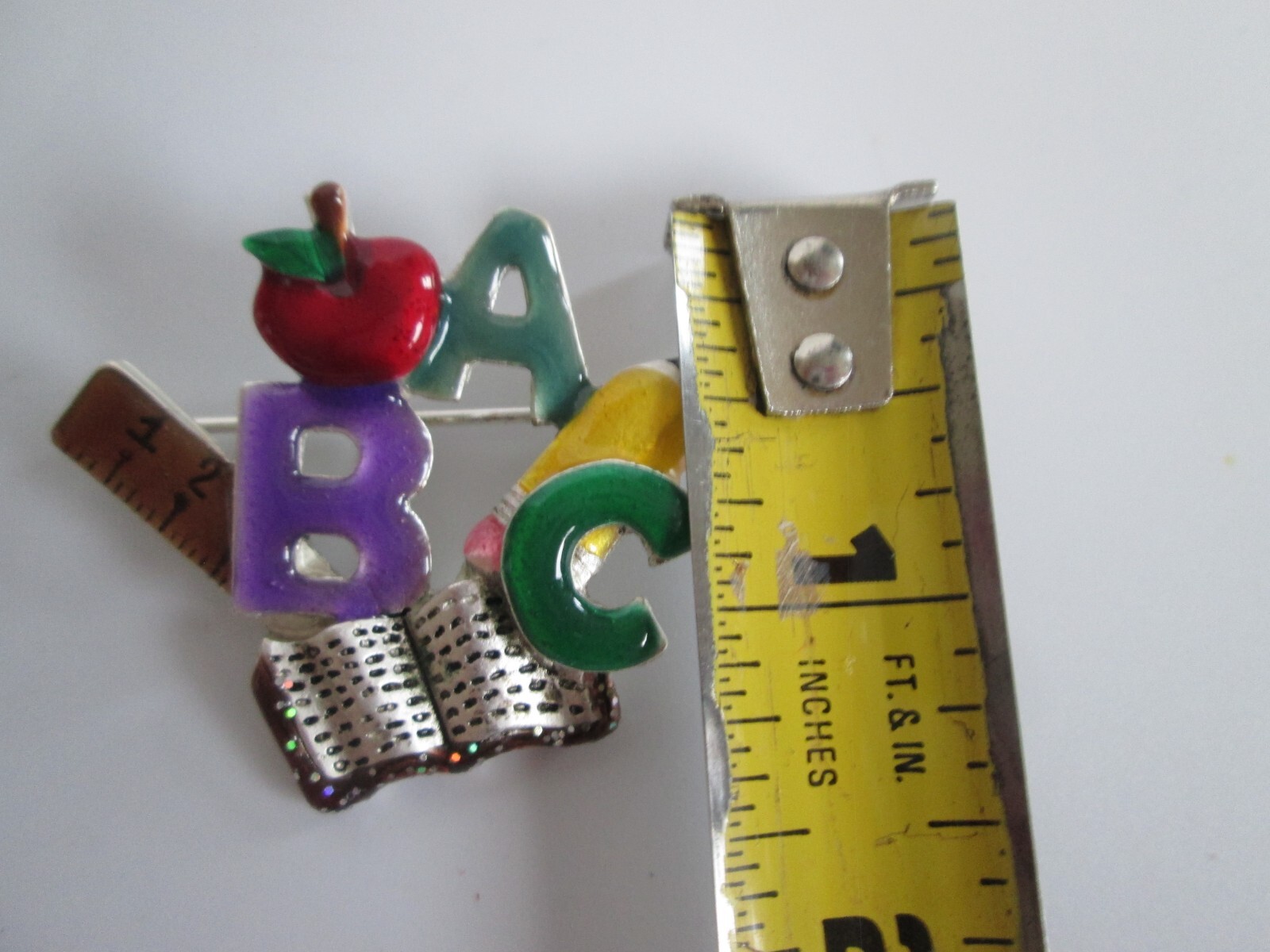 AJMC Enamel ABC Teacher Brooch Pin Book Pencil Ruler Apple Vintage Jewelry