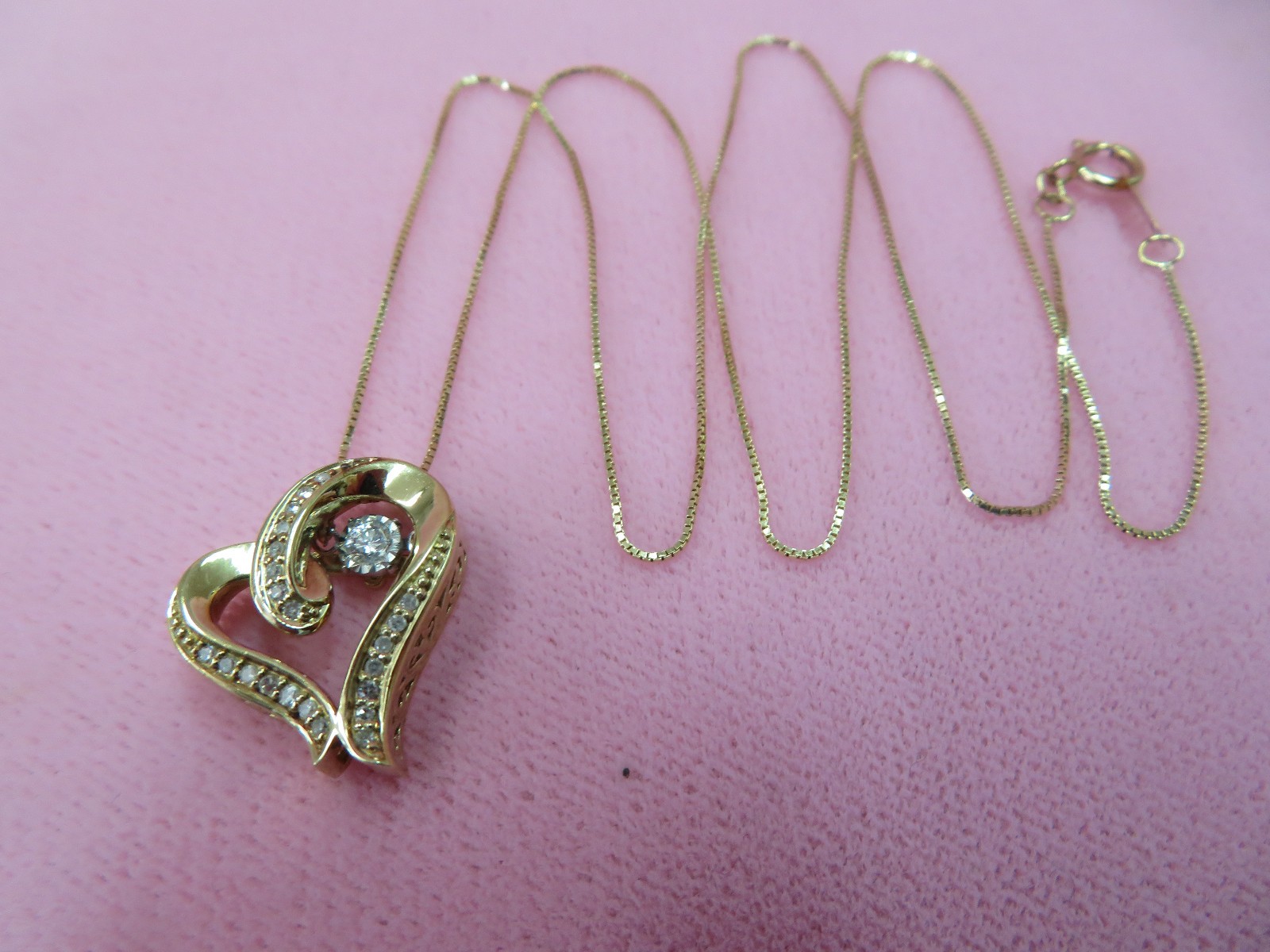 OTC 18″ 10K Yellow Gold Box Chain Diamond Open Heart Pendant & Necklace 3.46 G