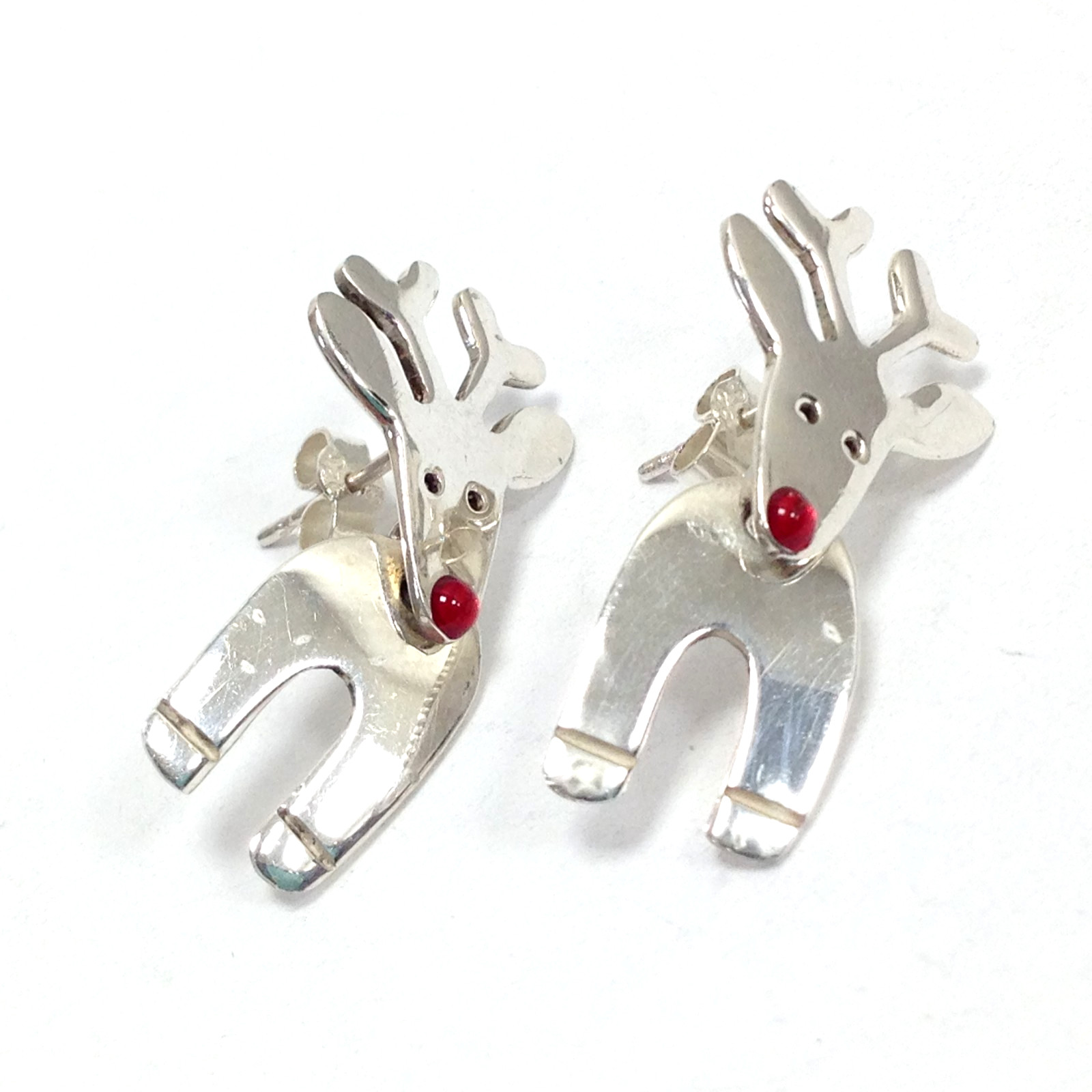 Anne & Jane Harvey 925 Sterling Silver Rudolph Red Nose Reindeer Dangle Earrings
