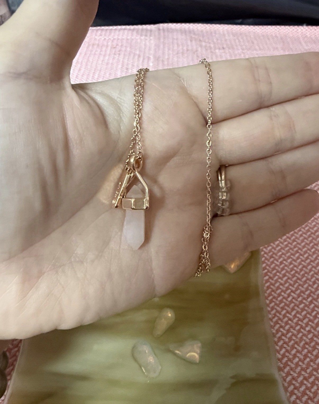 Rose Gold and Rose Quartz Gemstone Style Necklace with Lobster Clasp