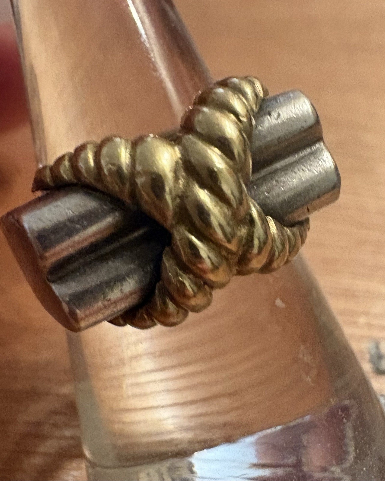 Two-Tone Twisted Rope Knot Band Ring Silver/Gold Tone Sz 5 10mm