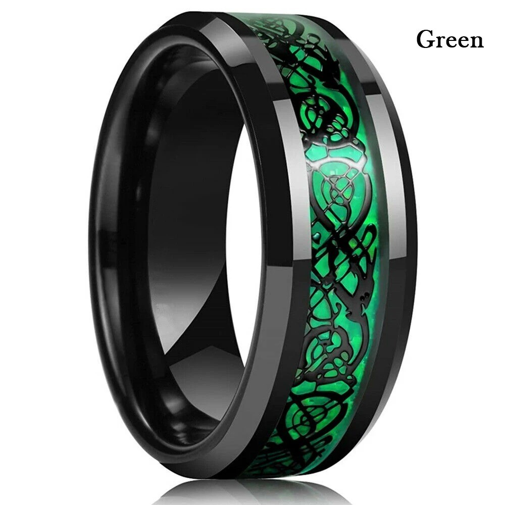 Men Women Gold Plated Blue Black Red Stainless Steel Celtic Dragon Band Ring 8mm