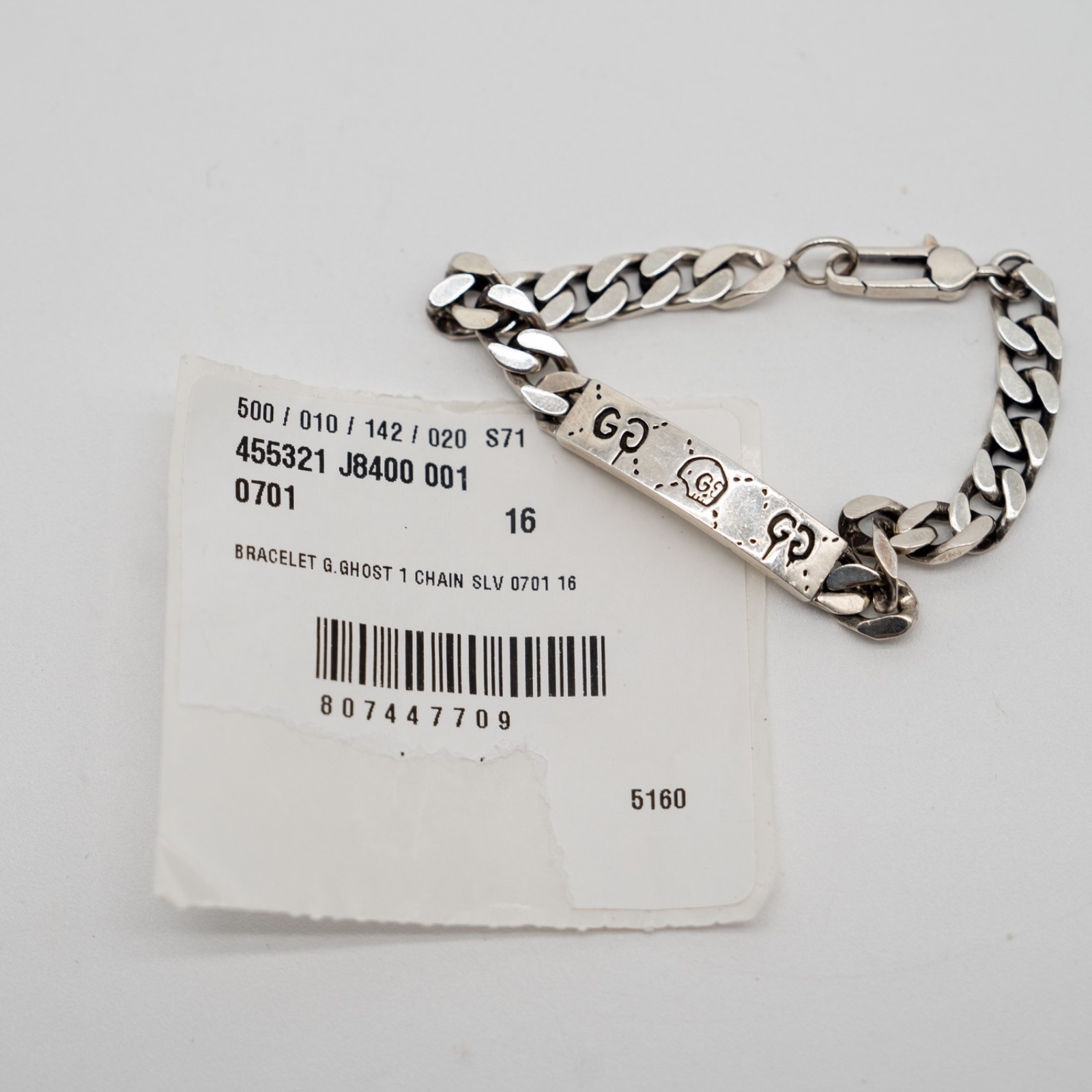 size 16 Gucci Sterling Skull Ghost 925 Silver Bracelet Link