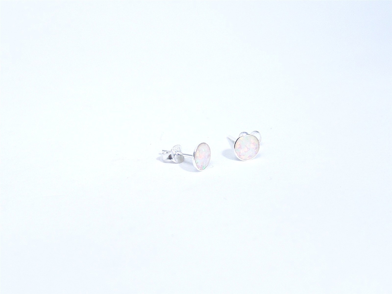 Sterling Silver Lab-Created White Opal Stud Earrings 6.2 mm