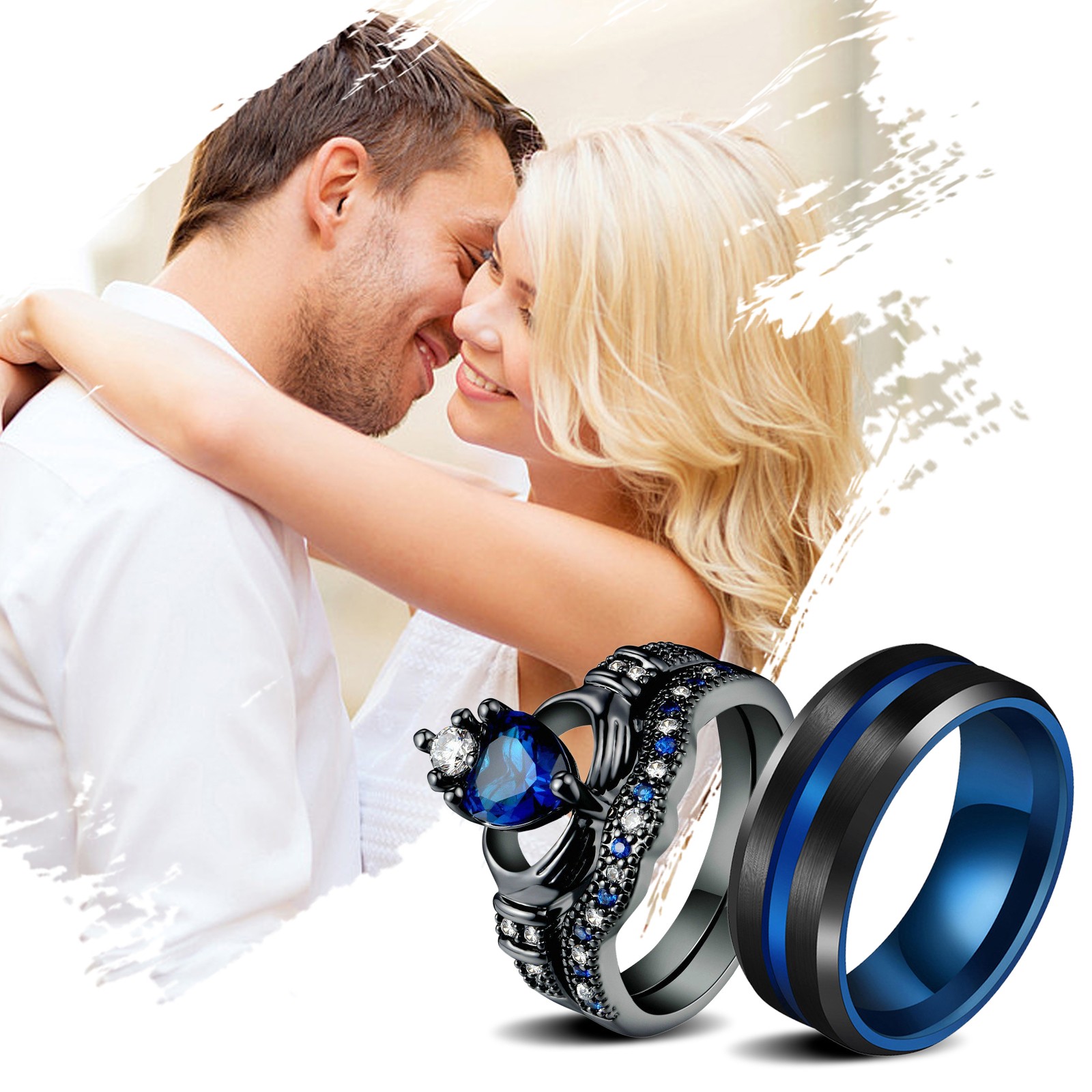 2pcs Set Men Women’s Detachable Couple Rings CZ Promise Wedding Engagement Band