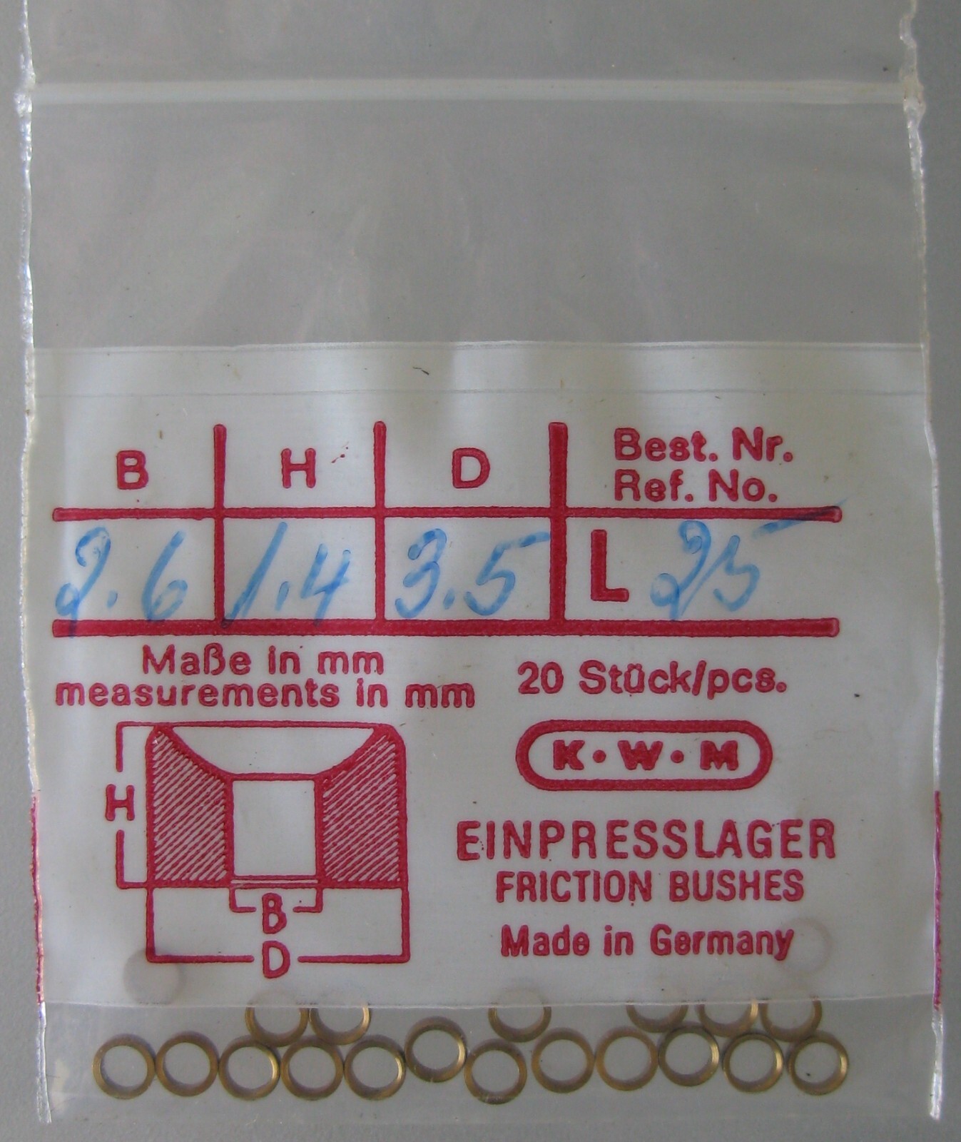 KWM Bushing clock as is part: diameter 3.5 millimeters size #L25
