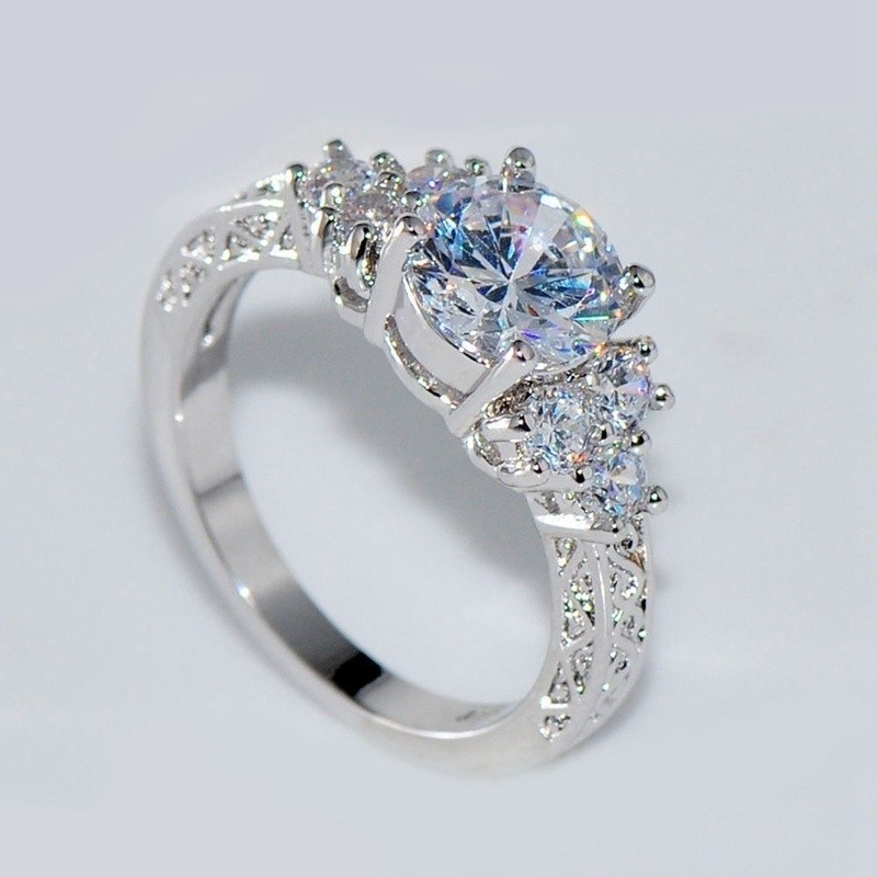 Women’s Crystal Inlaid Stainless Steel Cz Engagement Anniversary Ring Size 6-10