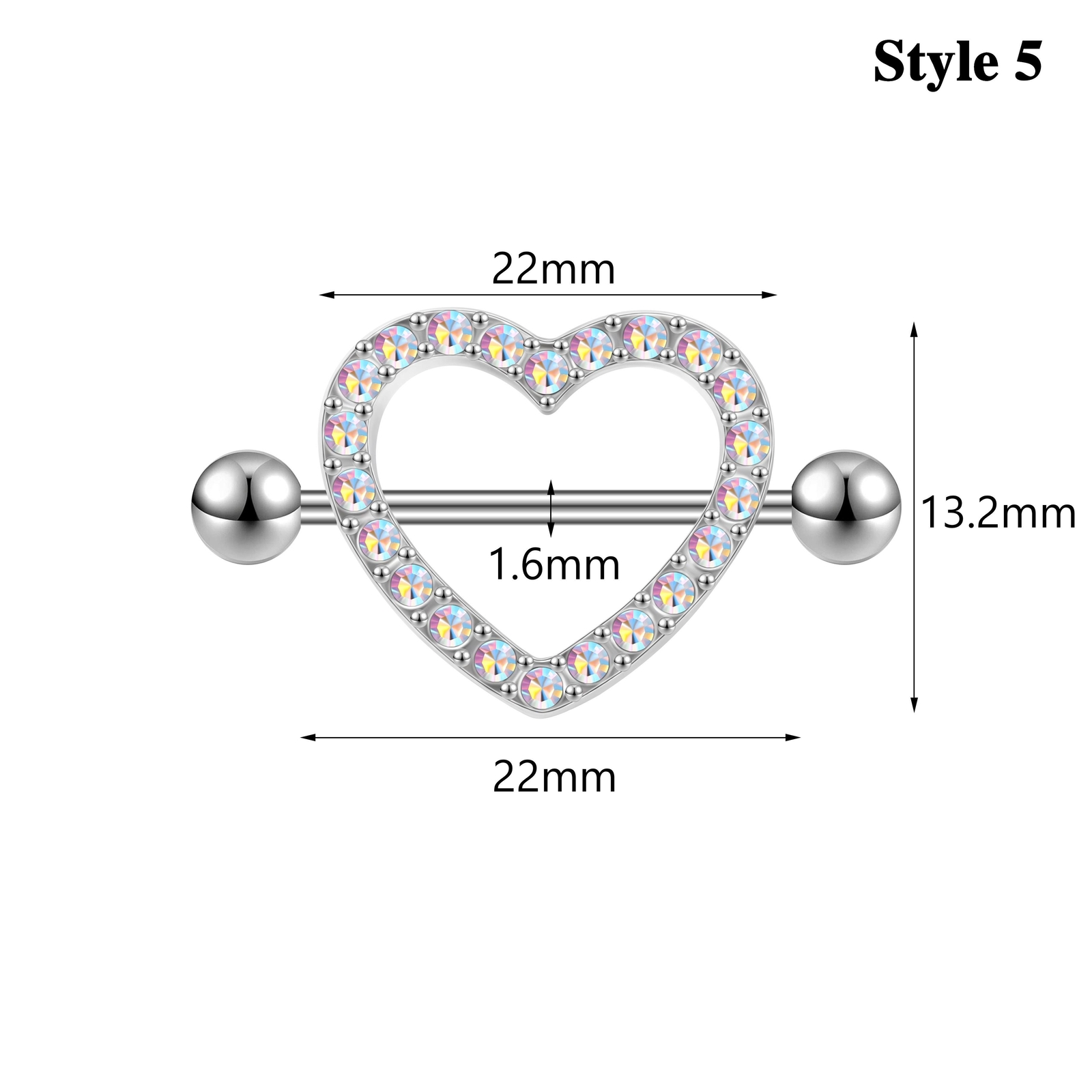1 Pc 14G Stainless Steel Nipple Rings CZ Crystal Nipple Shield Piercing Jewelry