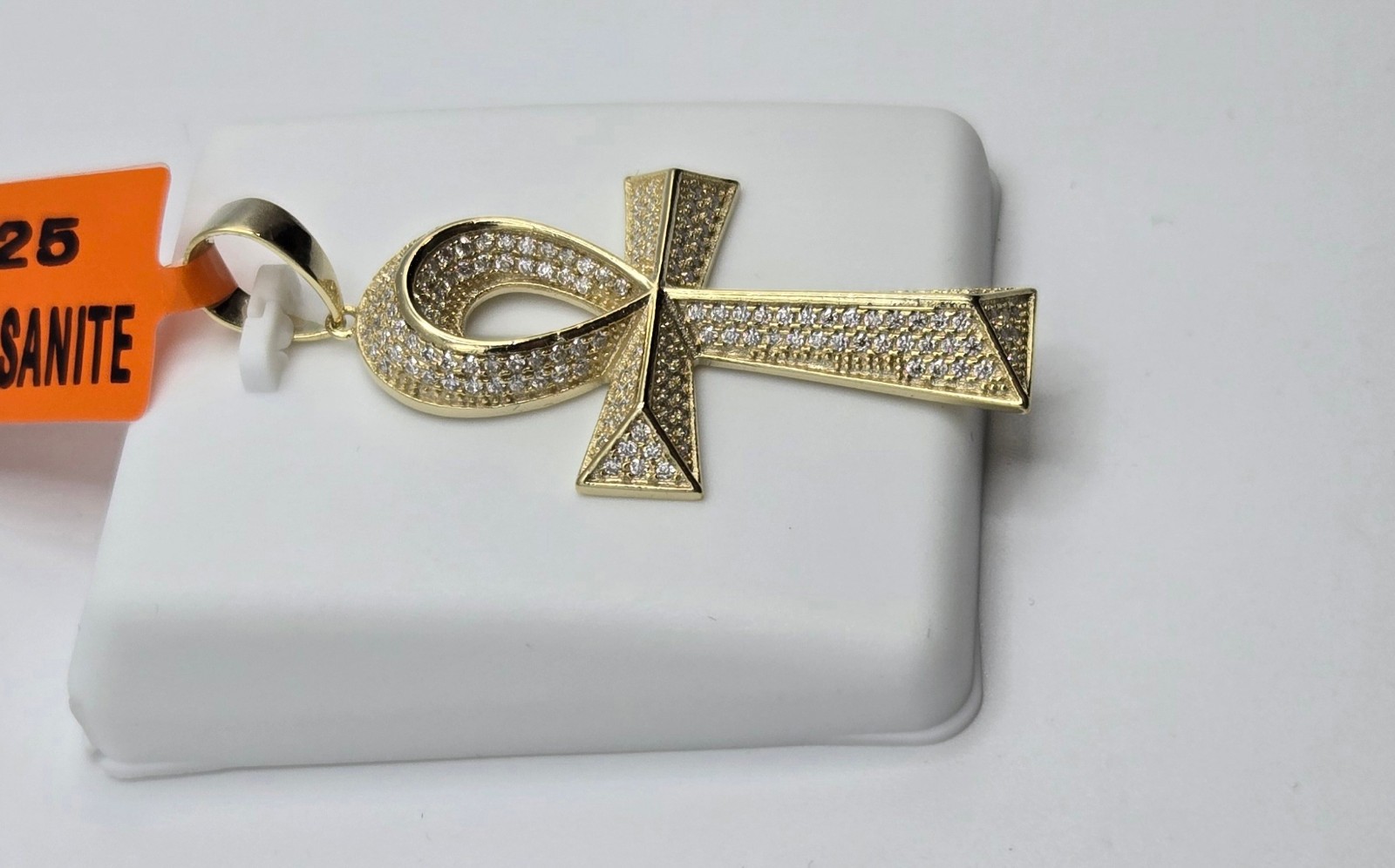 Solid 925 Sterling Silver MOISSANITE 2.0ctw PENDANT Ankh Cross, 14k Gold Vermeil