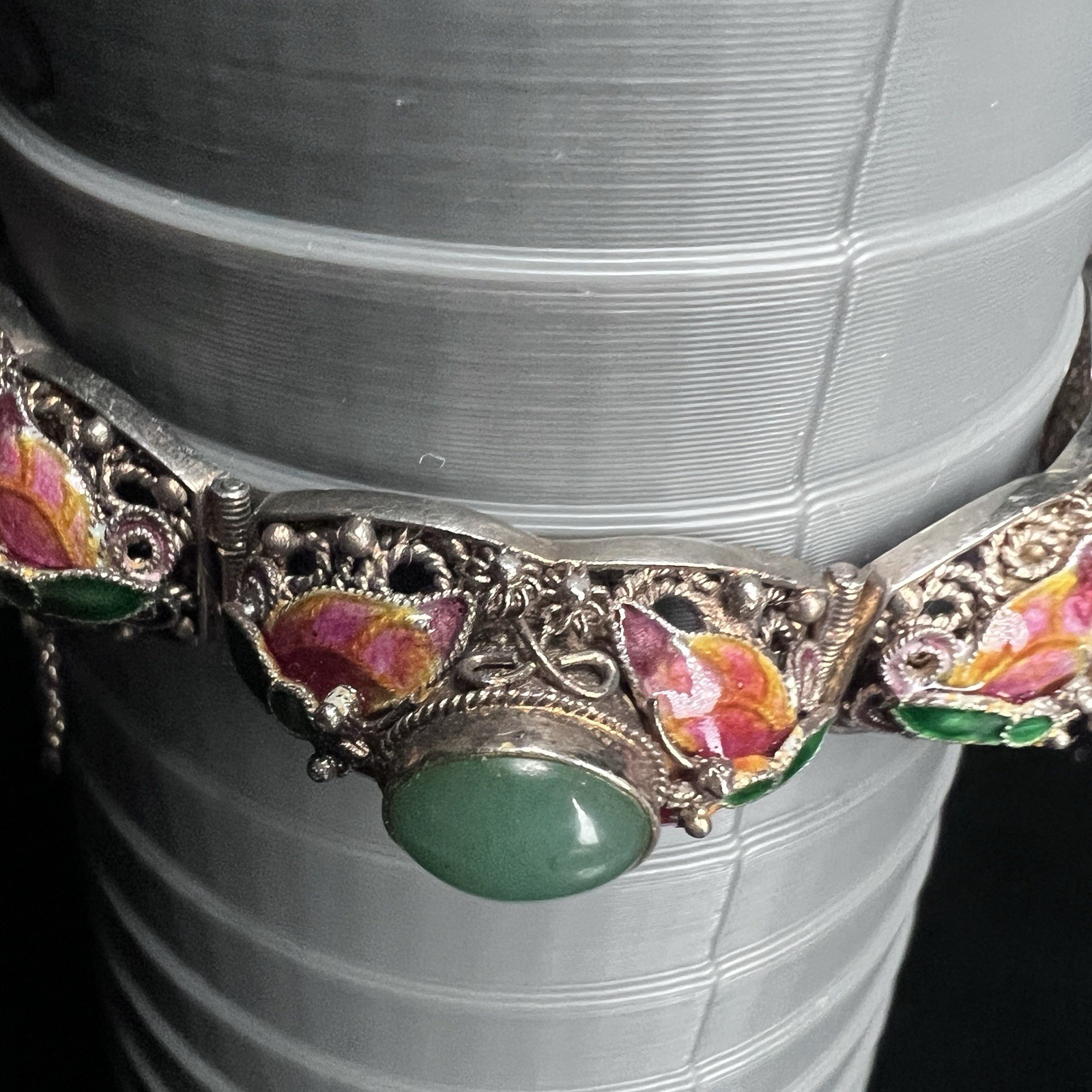 Vintage Chinese Export Silver Vermeil Filigree Enamel Bracelet 7.25″ 34g