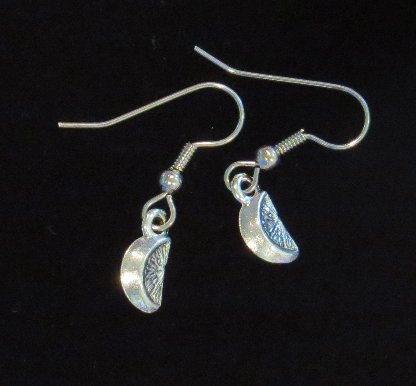 Lemon Lime or Orange Slice Earrings Matte Silver Ox Citrus Fruit Tropical Drinks