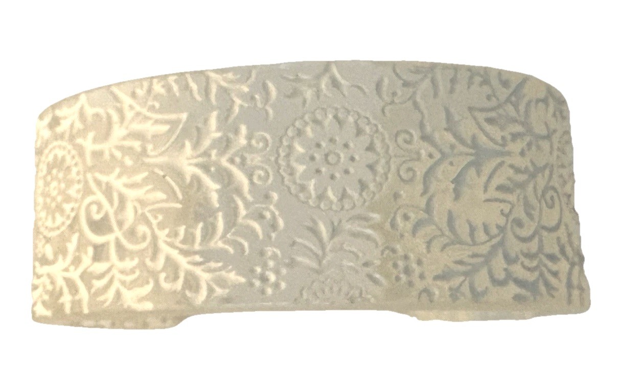 Vintage 1950s Carved Lucite Cuff Bracelet – Raised Floral Ethnic Pattern,Painted