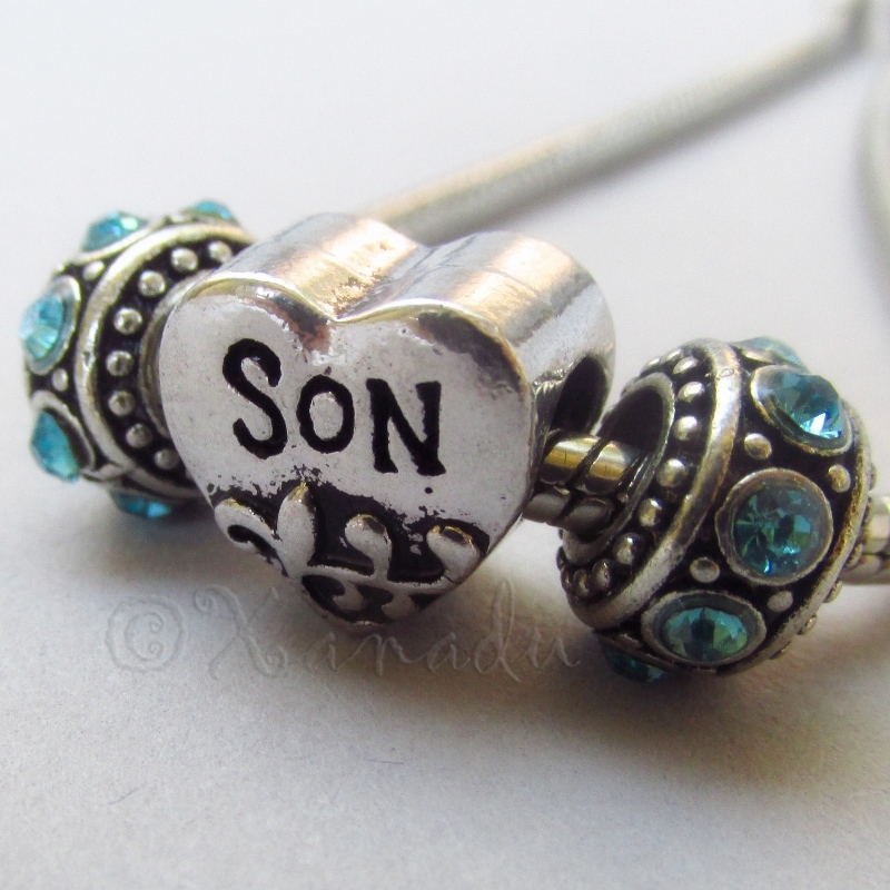 Son European Heart Charm And Birthstone Beads For Large Hole Charm Bracelets