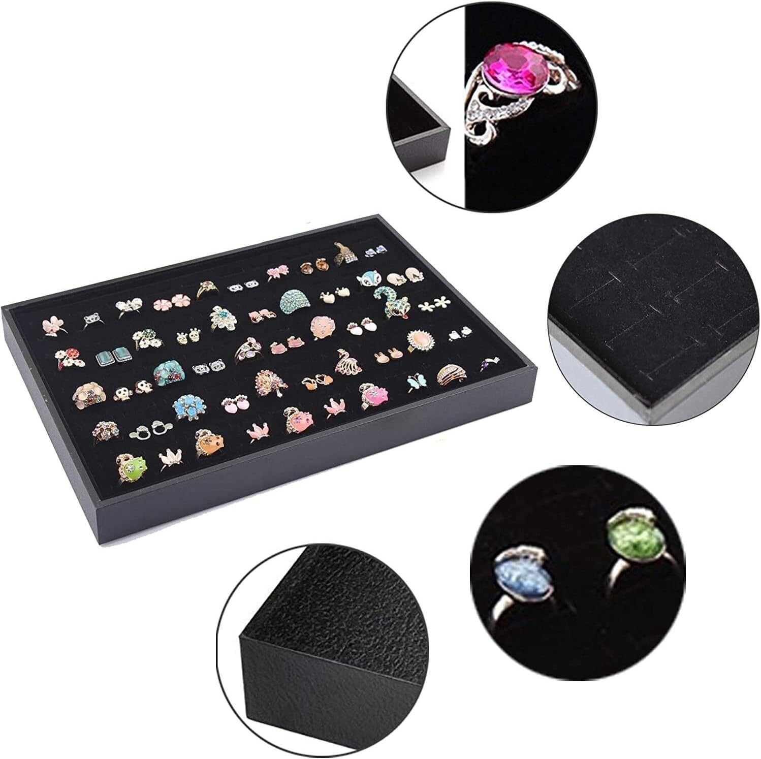 2PCS Jewelry Ring Display Organizer Tray Holder Earrings Storage Boxes 100 Slots