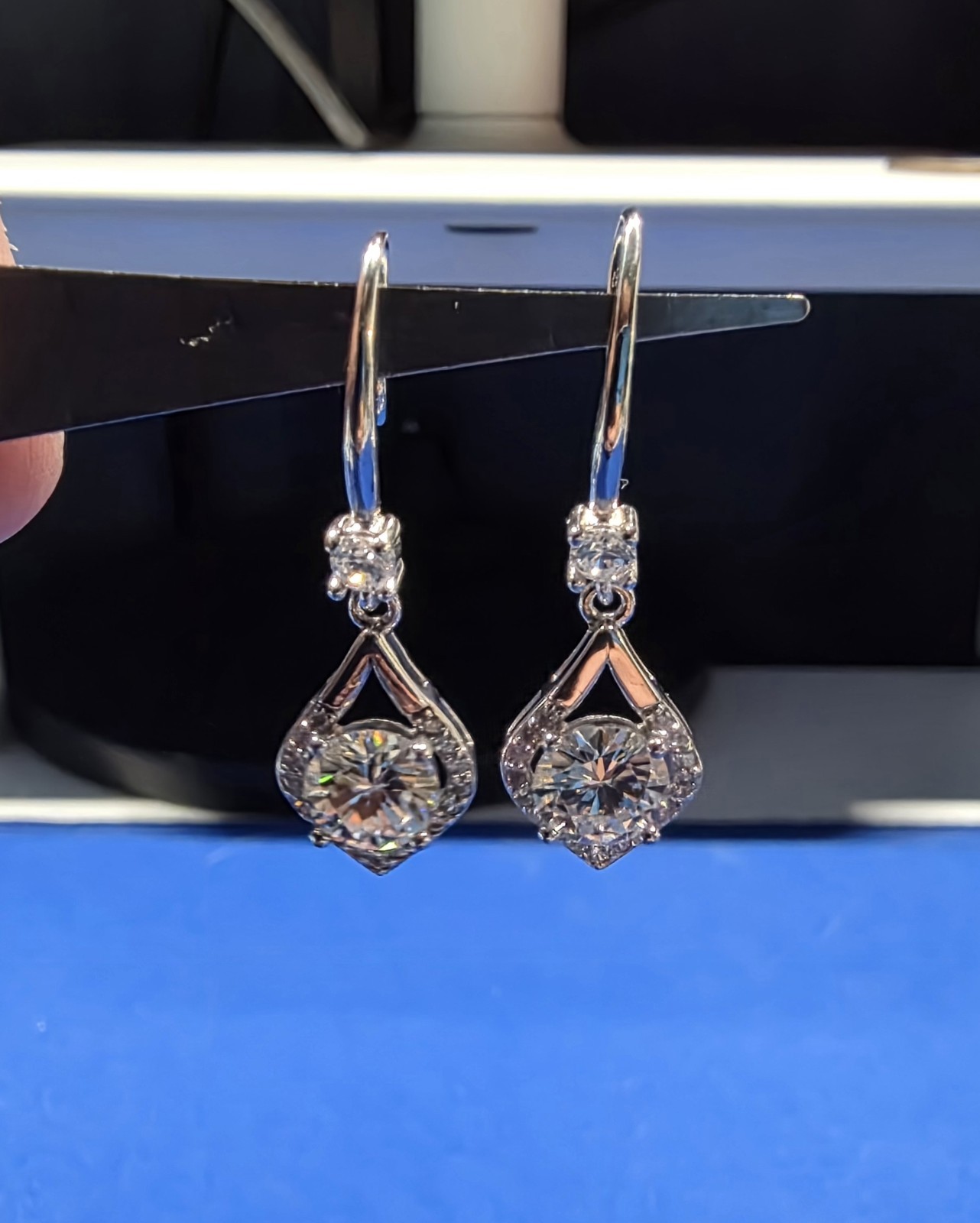 1ct 2ct Moissanite Earrings Sterling Silver Dangle Teardrop Hook GRA Certified