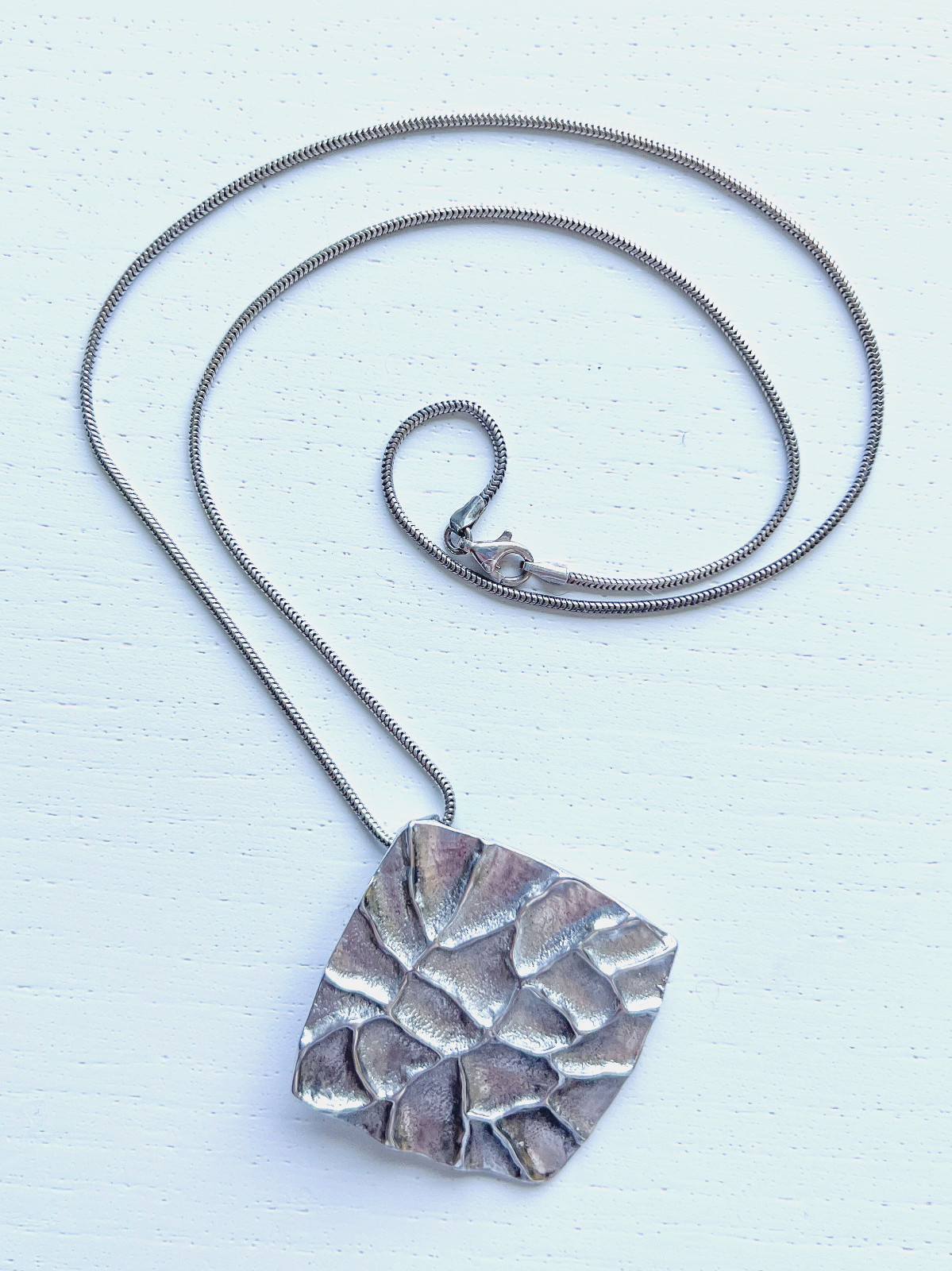 Vintage 925 Sterling Silver Brutalist Modern Square 1.5 in Pendant Necklace
