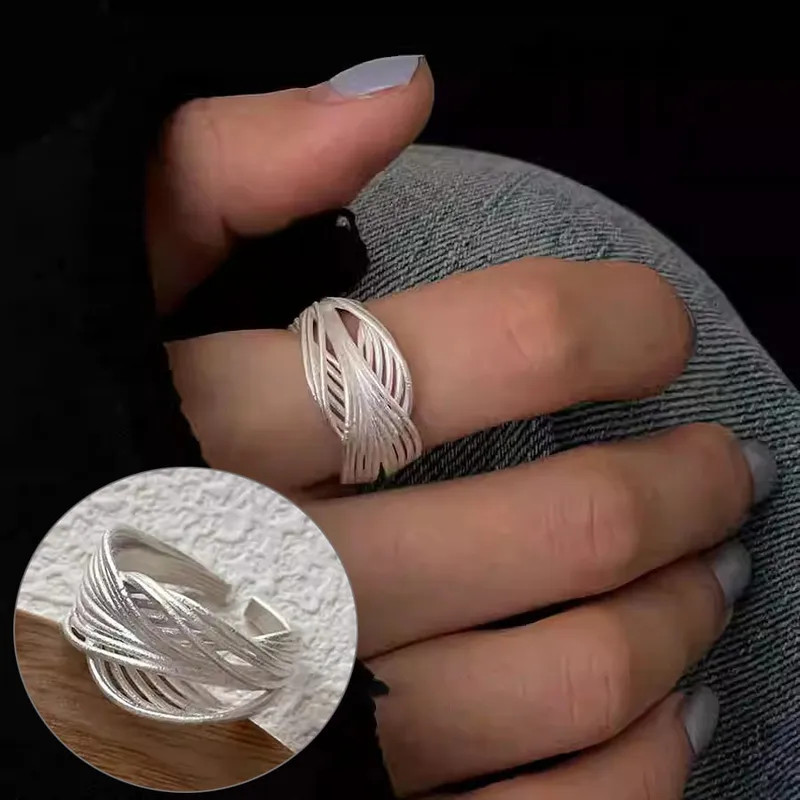 Adjustable Silver Open Ring Minimalist Statement Band Stackable Women Gift