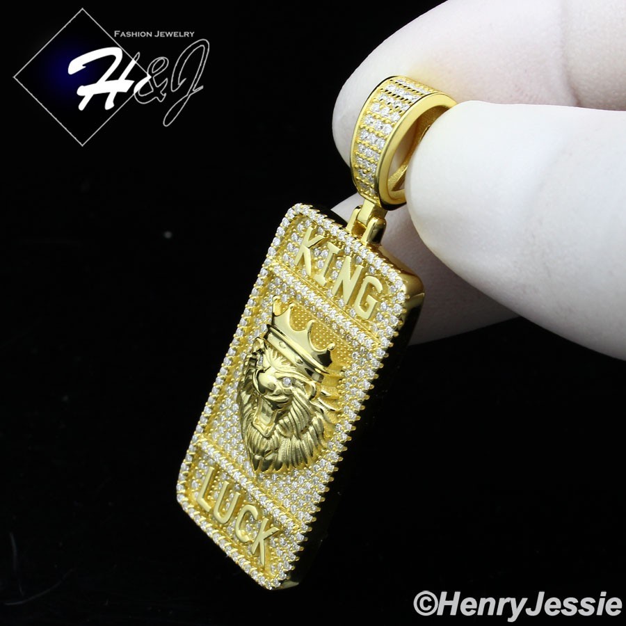 925 STERLING SILVER ICY MOISSANITE GOLD PLATED 3D LION KING HEAD PENDANT*GP539