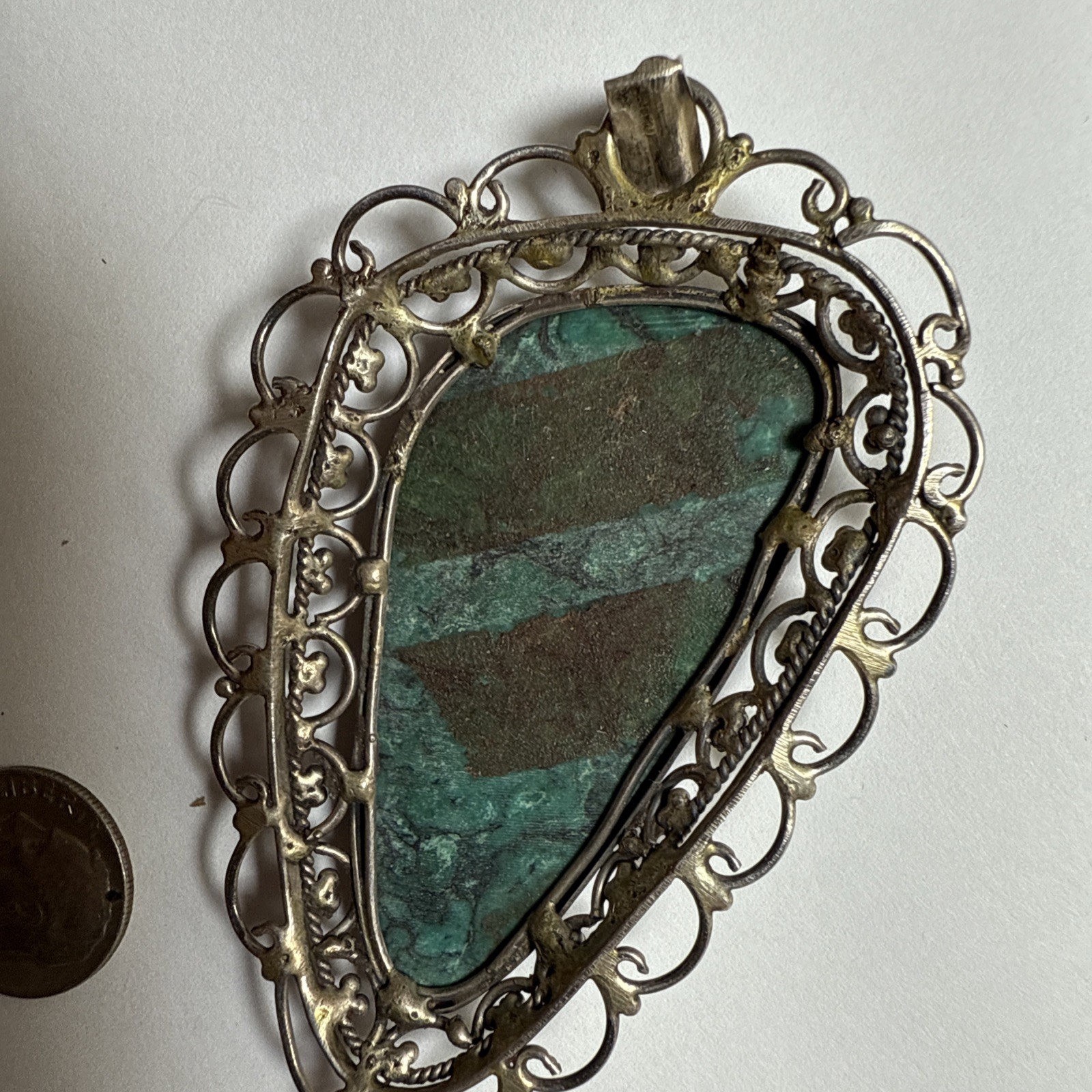 Israel Eilat Stone Pendant Handmade Vintage Filigree Big Stone