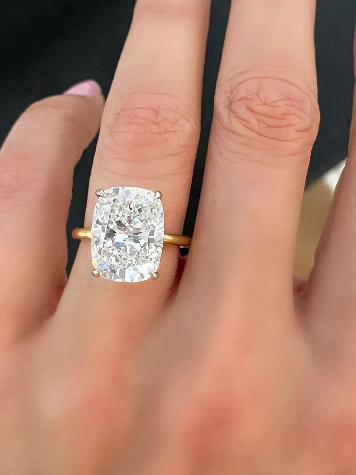 4.20 Ct Moissanite Cushion Cut Solitaire Wedding Ring 14K Yellow Gold Plated