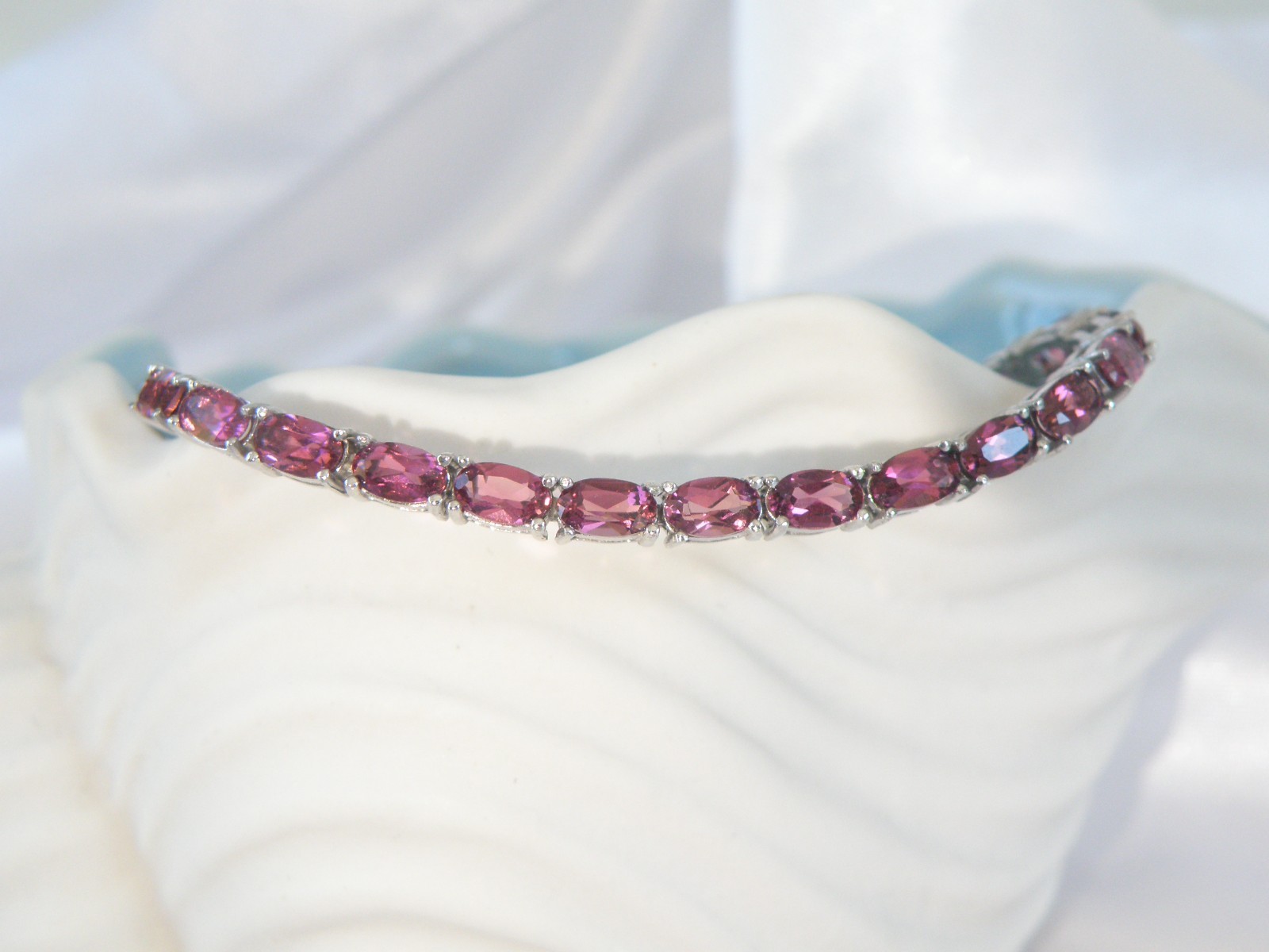 Sterling Silver 925 Rhodolite Pink Garnet Tennis Bracelet 8″