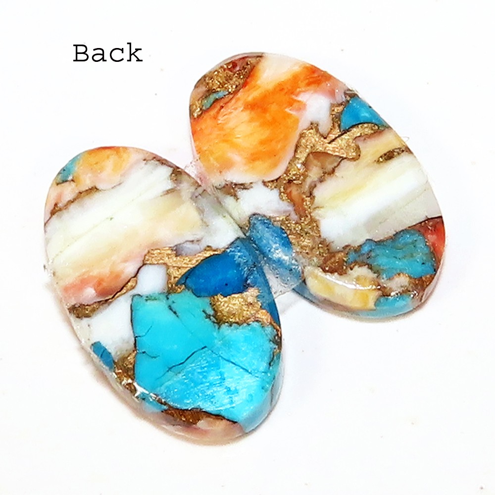 Oval Spiny Oyster Turquoise Pair Opaque Treated Gemstone 23.10 Carat. 13x23x3 mm