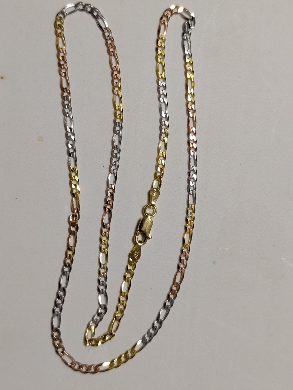 Tri Color 16″ Figaro Necklace 925 Silver 2 Gold Coating