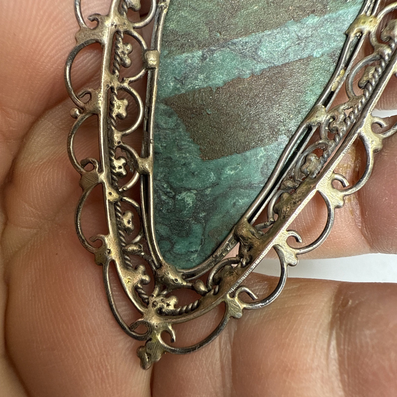 Israel Eilat Stone Pendant Handmade Vintage Filigree Big Stone