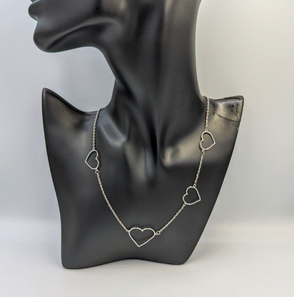 Fuzion Creations Sterling Silver Heart Stations Necklace 925 Marked 16.5″ Long
