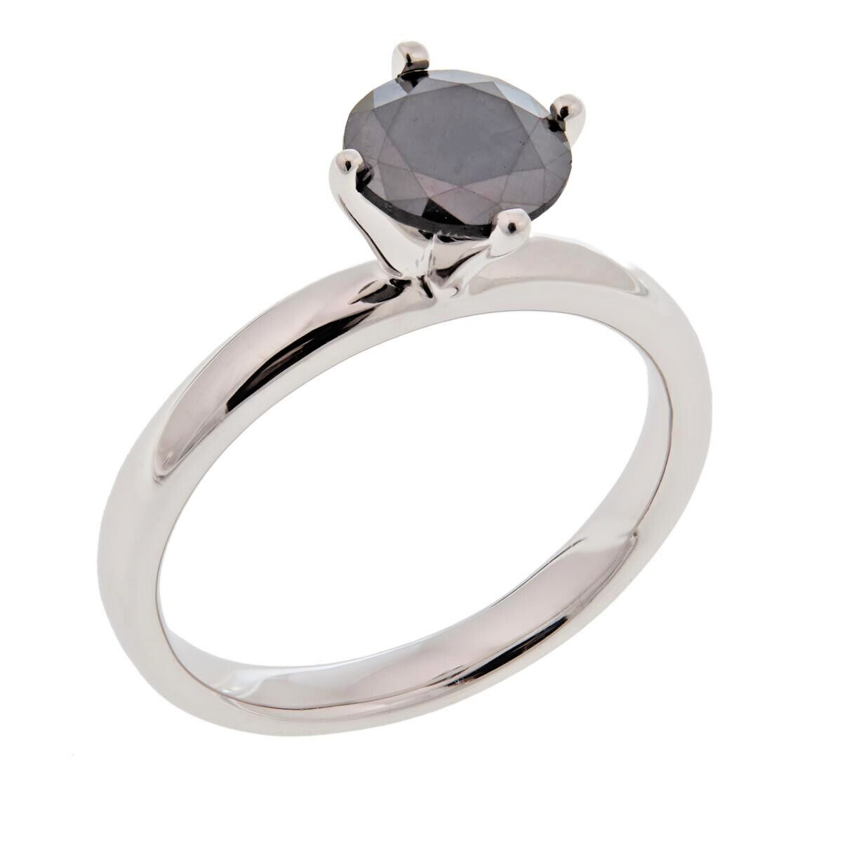 1ctw Natural Black Diamond Solitaire Ring in Sterling Silver Size 7, Womens New