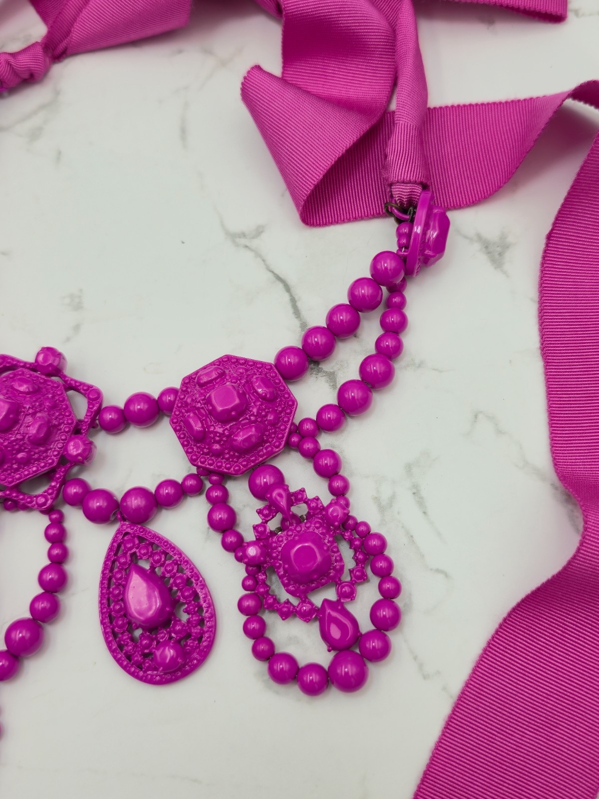 Lanvin H&M Pink Statement Necklace Ribbon Bib Rare Designer Collab