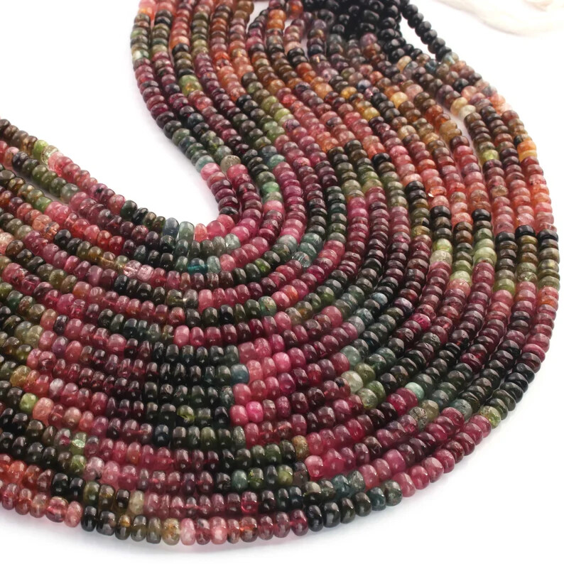 1 Strand Multi Tourmaline Roundelle, Smooth Beads, 14.5 Inches 6mm Multi