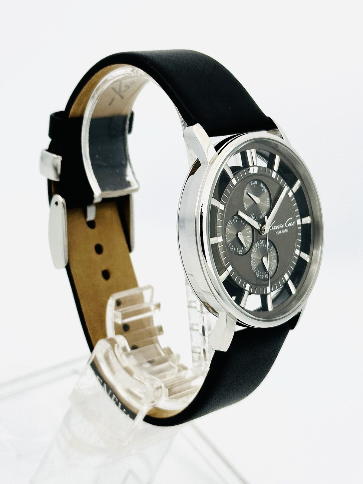 Kenneth Cole NY. KC1853 See-through transparent Mt.Grey Dial Leather Strap Watch
